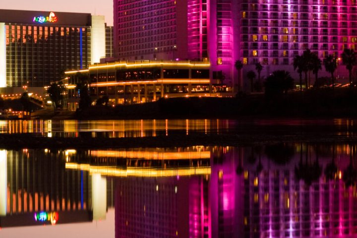 a lit up city at night